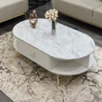 Table Basse Riva Et Socle Doré – Marbré & Doré – TB012MB/DR