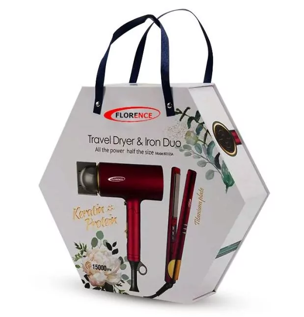 Coffret Cadeau Sèche Cheveux & Lisseur FLORENCE KH-383 – Rouge