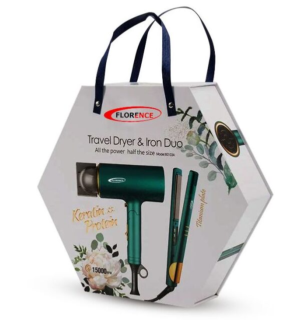 Coffret Cadeau Sèche Cheveux & Lisseur FLORENCE KH-383 – Vert