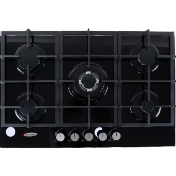 Plaque de cuisson Florence – 5 Feux à Gaz en verre avec Fonte – FH-7610GB