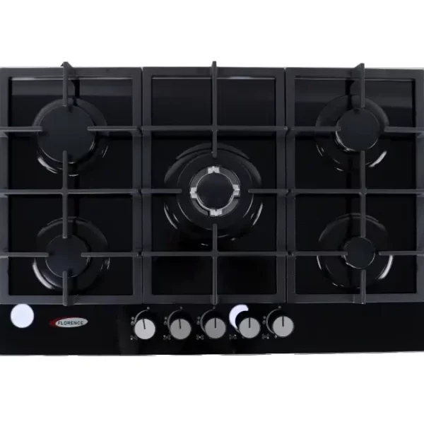 Plaque de cuisson Florence – 5 Feux à Gaz en verre avec Fonte – FH-7610GB