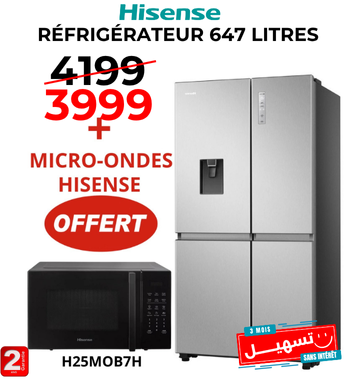 RÉFRIGÉRATEUR SIDE BY SIDE HISENSE RC-87WC 647 LITRES NOFROST SILVER