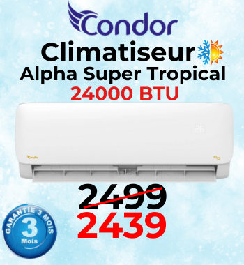 Climatiseur Condor Alpha Super Tropical 24000 BTU Chaud Froid Blanc – CS24-AL74T3