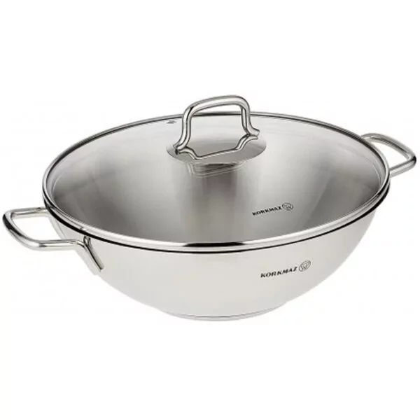 Poêle Wok KORKMAZ Avec Couvercle Perla 28X8,5 cm - Inox (A1519)