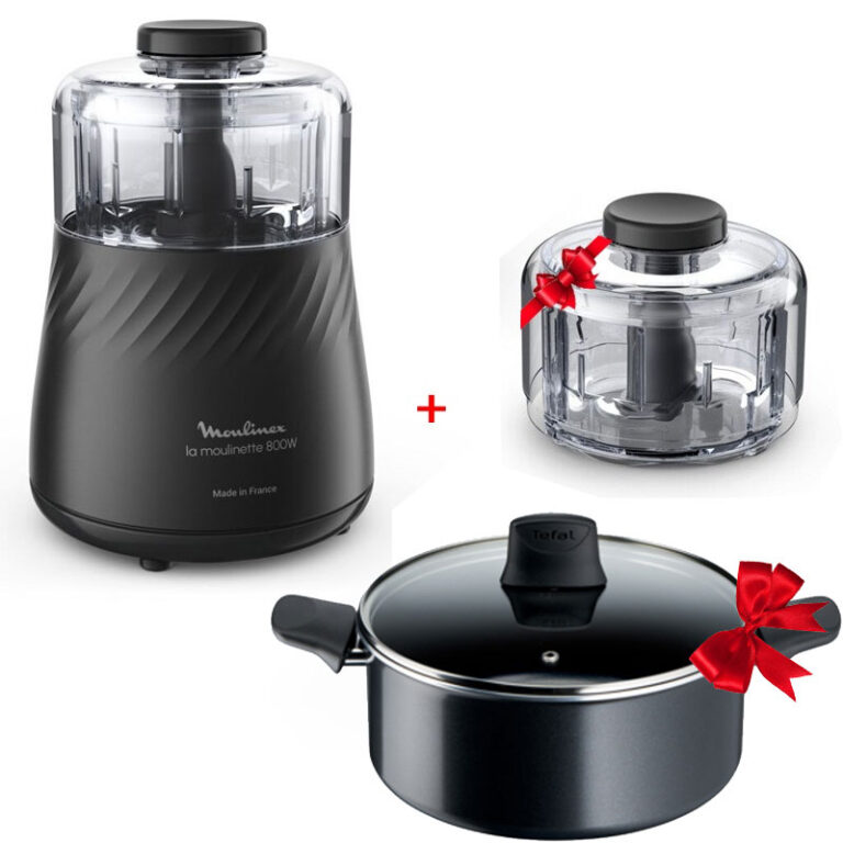 Moulinette MOULINEX 1000W DPA7R8M2 Noir + Faitout avec Couvercle 24 cm